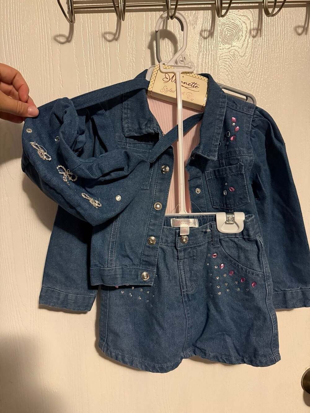 Nannette Little Girls 4-Piece Denim Skirt Set with Jacket Top and Bag Size 4T